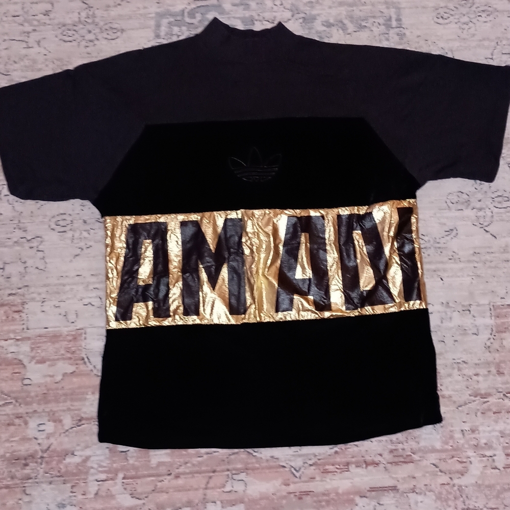 Adidas Black Gold Panel Team foil oversized Women's Top Size small